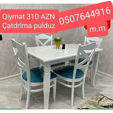 ders masaları: Mətbəx üçün, Yeni, Açılmayan, Dördbucaq masa, 4 stul — 1