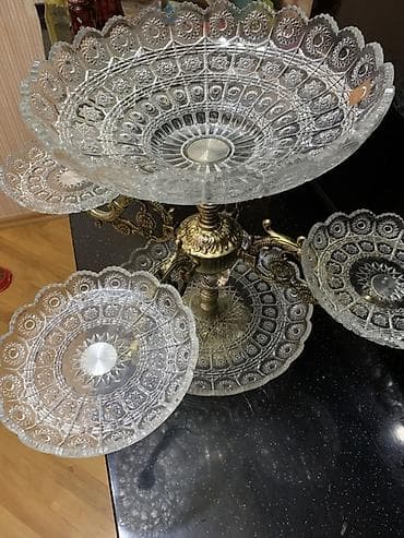 sufre: Kristal meyvə-piroq stendi, çoxsəviyyəli - Material: qalın naxışlı — 1