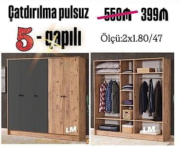 skaf: 5 qapı, Qəhvəyi, Açılan, Düz dolab — 1