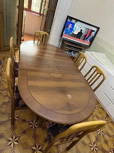 spon: Oval formal yemək masası dəsti - Dəst: 1 yemək masası + 6 stul - — 1