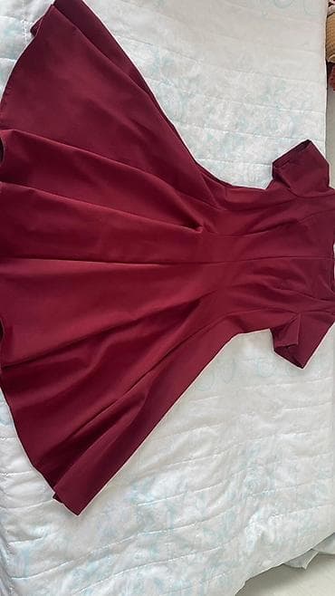 Bordo rəngli qız paltarı – ölçü M - Klassik dairəvi yaxalıq - Qısa — 2