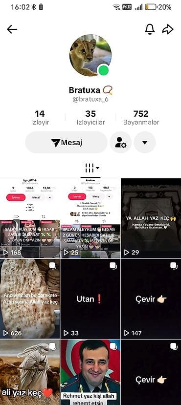 Reklam, çap: Xidmət: TikTok hesabı Platforma: TikTok Profil adı: Bratuxa — 1