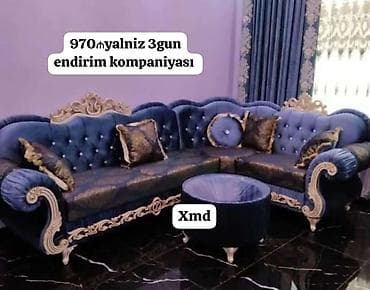 divan sekilleri: Mebel dəsti: lüks dizaynlı künc divanlar, şkaf və yemək otağı stulları — 2