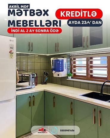 Sifarişlə mətbəx dəsti, Özü çəkən petlələr, Sadə laminat, Kredit var, Pulsuz çatdırılma — 10