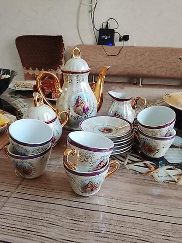 qelem seti: Çay dəsti, rəng - Qızılı, Farfor, 6 nəfərlik, Polşa — 1