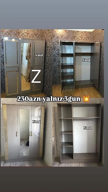 Yeni, 3 qapılı, Güzgülü, Boz, Açılan, Düz dolab lalafo.az -da Yeni, 3 qapılı, Güzgülü, Boz, Açılan, Düz dolab