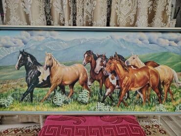 sonsuzluq sekilleri: Böyük ölçülü kətan tablo – “Atlar” - Mövzu: geniş çöllərdə yeddi atın — 1
