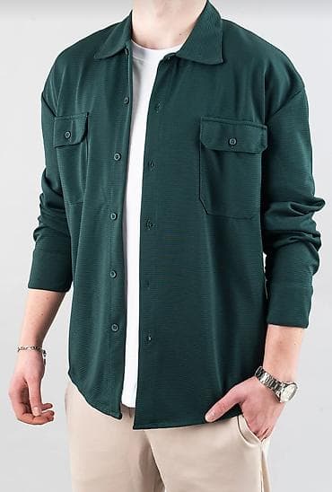 Köynəklər: Kişi üçün tünd yaşıl rəngdə uzunqol overshirt/köynək.1 dəfə — 1