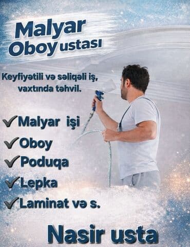 heyet evlerine internet: Malyar Oboy ustası. Divar boya, oboy, kosmetik təmir səliqəli görülür — 1