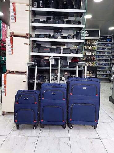 tekerli çantalar: Səyahət çamadan dəsti – 3 ölçü - Rəng: tünd mavi, qara fermuar və — 1