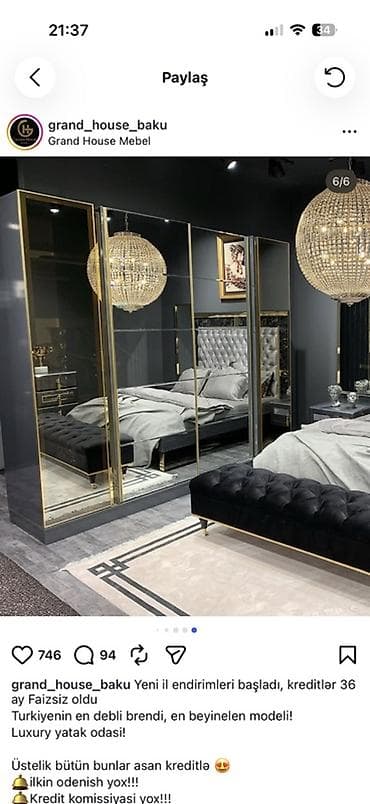 bal: Luxury Yataq Otağı Dəsti - Zərif qızılı detallar və tünd boz rəng — 3