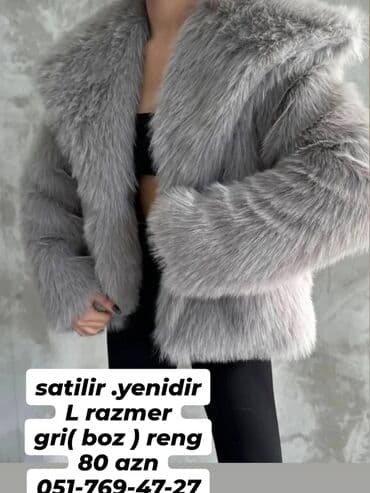 BMW: Boz rəngli süni xəz qadın pencəyi - Model: qısa kəsim, rahat — 6