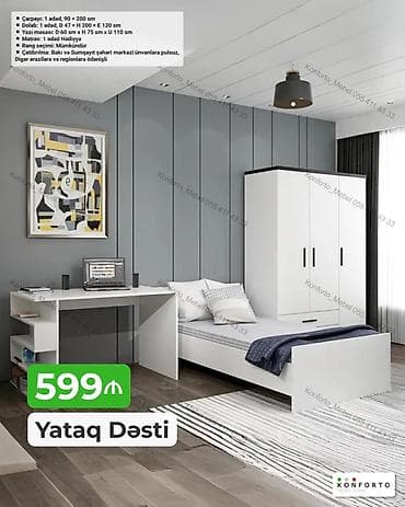 usag maneji: Yataq Dəsti – 599 ₼ Dəst tərkibi və ölçülər: - Çarpayı: 1 ədəd, 90 × — 2