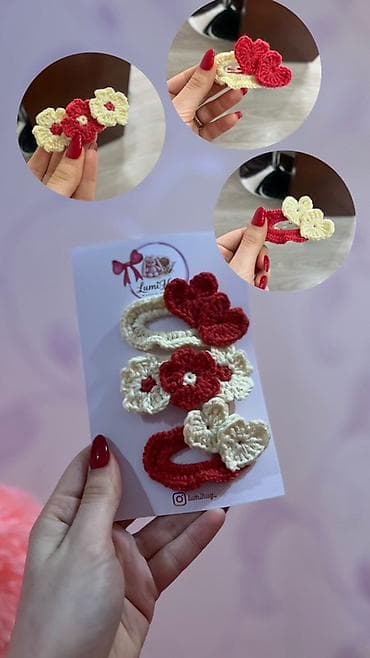 saç dərmanı: Xırda aksesuar dəsti – əl işi toxunma saç sancaqları və rezinləri - — 1