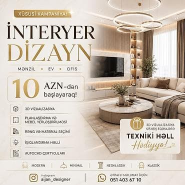klas 6: BAŞLIQ **İnteryer Dizayn — 10 AZN-dən | 3D Vizualizasiya** ELANIN — 1