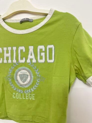 sortlar: Xaki-yaşıl rəngdə qısa kəsimli (crop) T‑şört. - Ön hissədə iri — 3