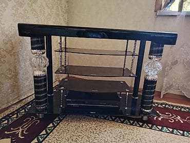 Ev və bağ: Qara şüşə TV stendi - Material: temperli qara şüşə rəflər və üst — 3