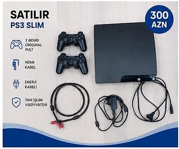 sony 7c: PS3 Slim oyun konsolu satılır. Komplekt: - PS3 Slim konsol - 2 ədəd — 4