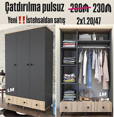 - Üç qapılı geyim şkafı - Rəng: antrasit boz korpus + ağac teksturalı — 1