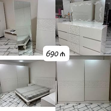 Двуспальная кровать, Трюмо, Шкаф, 2 тумбы, Б/у — 1