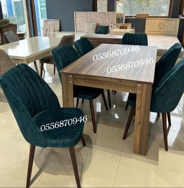 metbex stollari ve stullari: Qonaq otağı üçün, Yeni, Açılmayan, Dördbucaq masa, 6 stul — 1