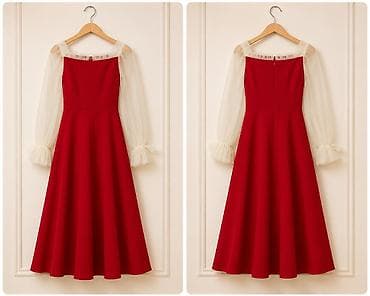 Qırmızı midi don – Pinterest model,şifon qol detallı - Rəng: parlaq