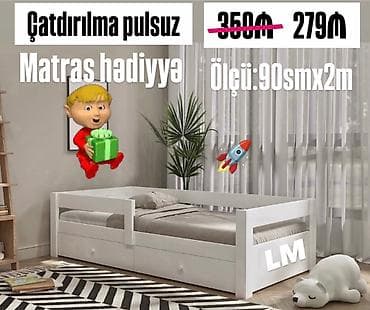 lalafo tek kravatlar: Uşaq çarpayısı – ağ rəng, minimal dizayn. - Ölçü: 90 sm x 2 m - Yan — 1