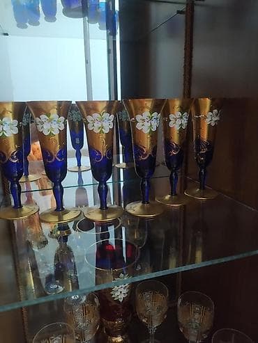 Qədəhlər, rəng - Qızılı, Şüşə, 6 ədədli dəst