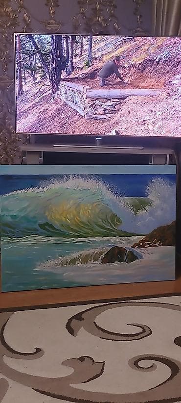 ev şəkili: Dəniz mövzulu əl işi tablo - Texnika: kətan üzərində yağlı boya - — 3