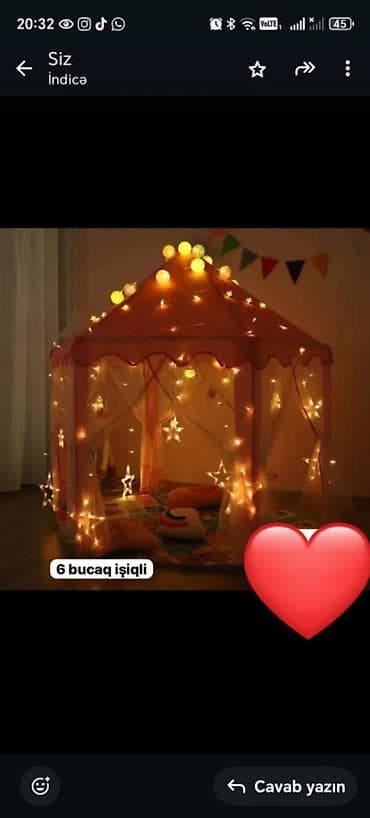 Uşaq oyun çadırı – 6 bucaqlı, işıqlı model - Forma: altıbucaqlı