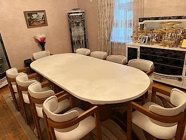 Masa dəsti – 14 ədəd stul ilə komplekt. - Masa: Oval formalı, geniş lalafo.az -da Masa dəsti – 14 ədəd stul ilə komplekt. - Masa: Oval formalı, geniş