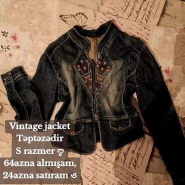 cins gödəkçə: Vintage cins gödəkçə - Razmer: S - Ön hissədə etnik naxışlı detal - — 1