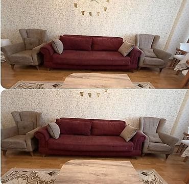 divan: Klassik üslubda qonaq otağı dəsti - Tərkib: 1 ədəd bordo rəngli 3 — 1