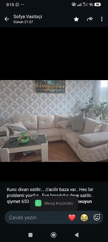 Kunc divan satilir. //acilir baza var. Hec bir problemi yoxdur