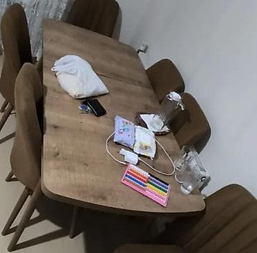 Mətbəx/Qonaq otağı üçün yemək masası və 6 ədəd stul dəsti. - Üslub