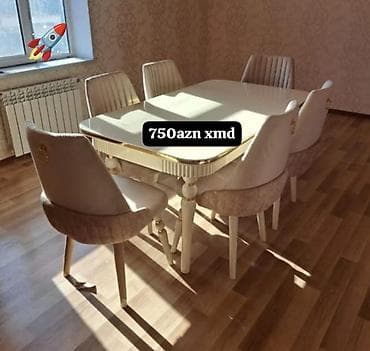 Mətbəx üçün, Açılmayan, Dördbucaq masa, 6 stul