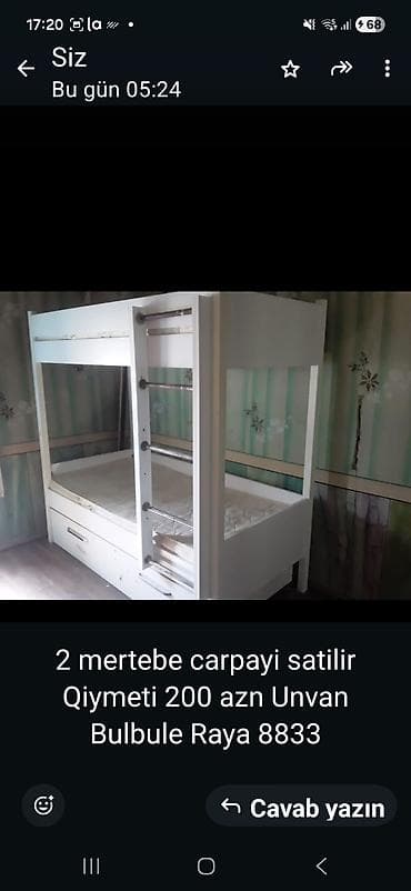 taxt: İki mərtəbəli çarpayı - Rəng: ağ - Material: taxta konstruksiya — 1