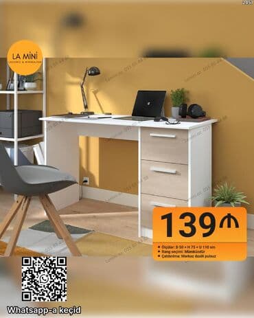 Düz masa, Stulsuz, Polkasız, Siyirməli, Sadə laminat