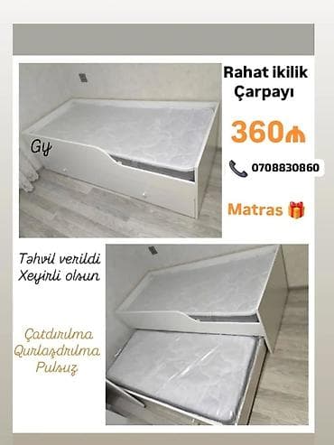 tek taxtlar: Rahat ikilik çarpayı – 360₼ - Kompakt dizayn: gündəlik istifadədə tək — 1