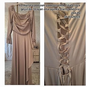 donlar 2022: - Şampan/bej rəngində uzun, zərif ziyafət paltarı - Ölçü: 38 - — 1