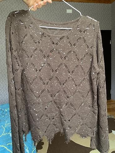 ag kofta modelleri: Payetli, açıq naxışlı trikotaj sviter - Rəng: tünd qəhvəyi - Dizayn — 2