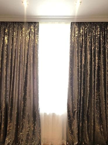 dekor pərdə: Tul+dekor 100man hundurluk 2.80 eni 2.88,,,, boz tonlarda, qızılı — 3