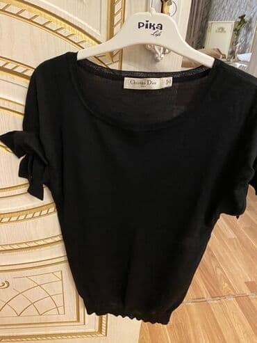 köynək qadın: Qadın bluz və köynək dəsti - Qara qısaqol trikotaj bluz: dairəvi — 3