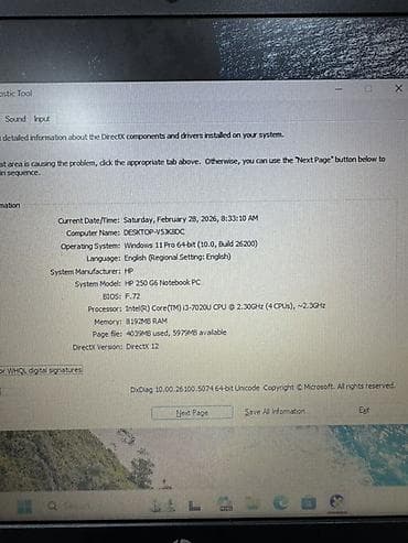 hp i5 8.nesil: HP 250 G6 noutbuk Texniki xüsusiyyətlər: - Prosessor: Intel Core — 4