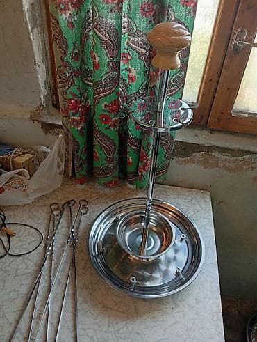 şam qəlibi: Metal şiş və qab dəsti – şaquli şiş tutacağı ilə. masa üstü manqal - — 6