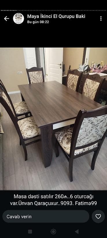 Qonaq otağı üçün, Açılmayan, Dördbucaq masa, 6 stul