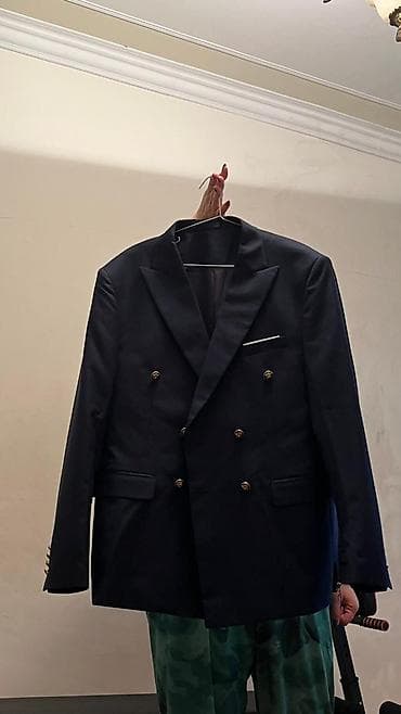 Klassik kişilər üçün ikiqat düyməli (double-breasted) tünd göy/blazer