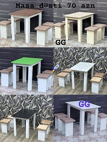 taburetka satilir: Mətbəx üçün, Açılmayan, Kvadrat masa, 4 stul — 1