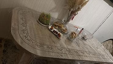 sederek stol stul: Qonaq otağı üçün, İşlənmiş, Açılmayan, Oval masa, 6 stul — 8