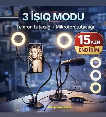 Telefon tutacağı + Mikrofon tutacağı ilə ikiqat funksiyalı LED halqa
